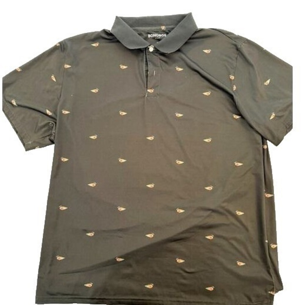 Bonobos Polo Shirt Men Large Fit Black‎ Golf Mallard Duck AOP Gorpcore